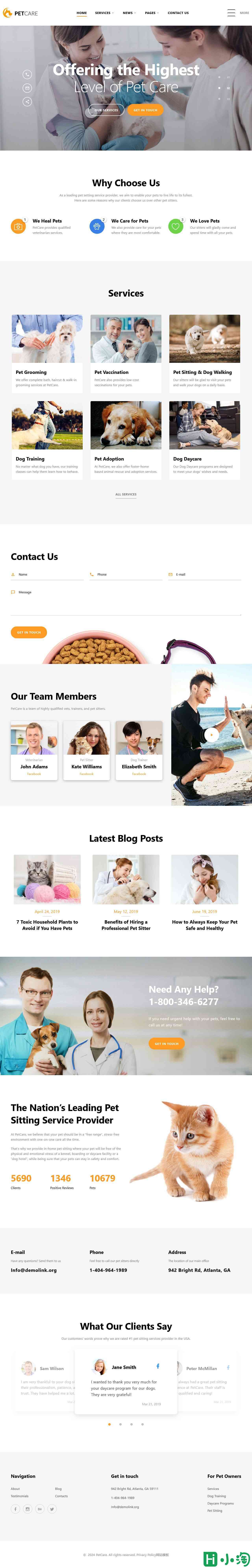 专业宠物护理机构网站模板-PC预览